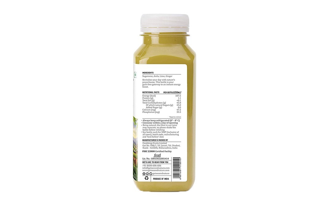 Second Nature Cold Extracted Fruit & Veggie Juice Sugarcane   Plastic Bottle  250 millilitre